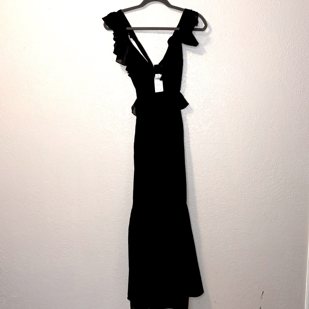 NWT Abercrombie and Fitch Tie Back ruffle tier maxi Dress black XXS